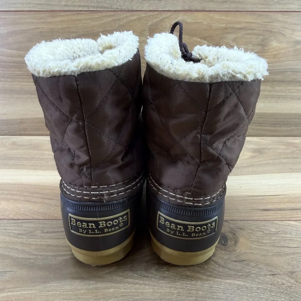 LL Bean Quilted Nylon Ankle Duck Boots Womens 9 M Brown Shearling Lined Fall